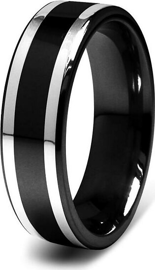 Black Silver Stainless Steel Ring For Men