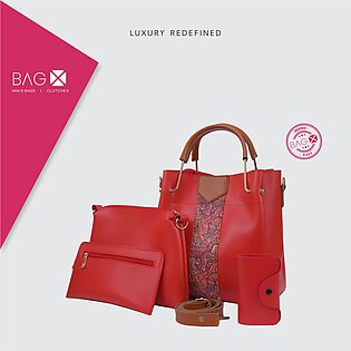 Bag X 4 Piece Luxury Hand Bag For Girls - Leather Cross Body & Shoulder Bag - Large Capacity Bag
