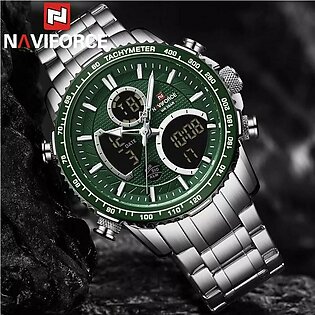 Naviforce Stainless Steel Luminous Waterproof Dual Time Wrist Watch For Men With Brand Box-nf9182