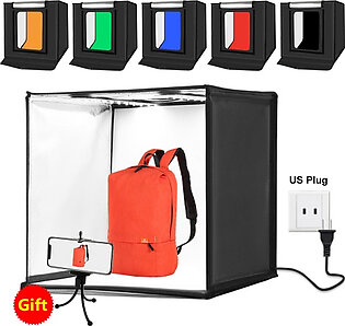 Photo Studio Light Box Portable 60 x 60 x 60 cm Light Tent LED 5500K Mini 60W Photography Studio Tent Kit with 6 Removable Backdrop  (Black, Orange, White, Red, Green, Blue)
