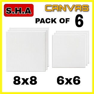 Pack of 6 canvas Boards (3 piece 8by8)+(3 piece 6by6) inches