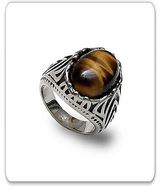 Antique Tiger Stone Ring For Men - Silver