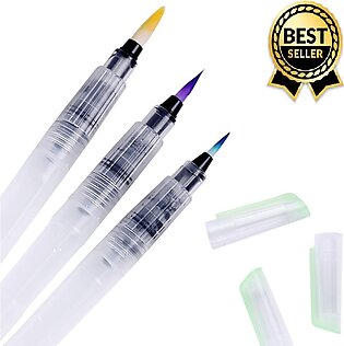 Pack of 3 Water Brush Pen Marker Ink Water Colors Colour Refillable Calligraphy Drawing Pen