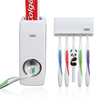 Set Of Toothpaste Dispenser & Toothbrush Holder - White Automatic Toothpaste Dispenser And Toothbrush Holder Set