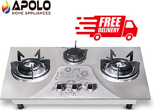 Apolo Automatic Hob - Model 615 - 3 Burner - Auto Ignition Stove - 100% Pure Stainless Steel Top