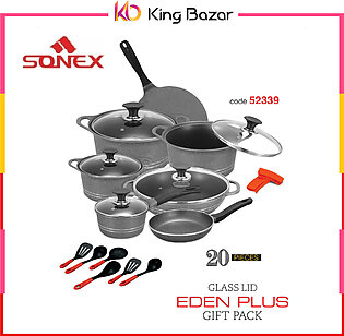SONEX Eden Plus Gift Pack - 18 Pieces Dinner Set - Die Cast - Marble Coating with Glass Lids - Cookware Set
