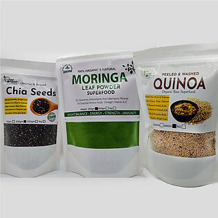 Pack of THREE -Quinoa 500gm  Chia Seeds 100gm & Moringa Powder
