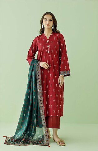 Orient Unstitched 3 Piece Printed Lawn Shirt, Cambric Pant And Lawn Dupatta For Women And Girls - H43 - Collection: Myza - Colour: Red - Design Code: Otl-23-360/u Red - Collection: Lawn Vol. V 2023