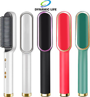 Dynamic Life Hair Straightener Heated Comb for Curling iron Hair| Anti-Scald Curly Straightening Brush| Ceramic Comb PTC 5 Ceramic Hair Straightener Brush Beard| Negative Ion Fast Heating Comb Straightener HQT-909B