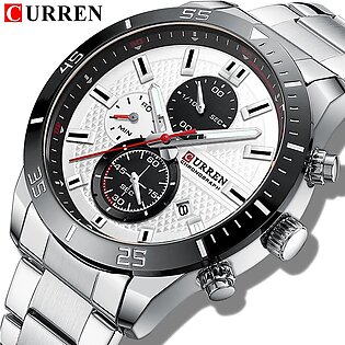 Curren Luxury Brand Quartz Analog & Chrono Working Stainless Steel Waterproof Wrist Watch For Men With Brand Box-8417