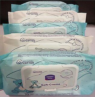 Soft-creme Cotton Baby Wipes (5 Packs) 70 Sheets