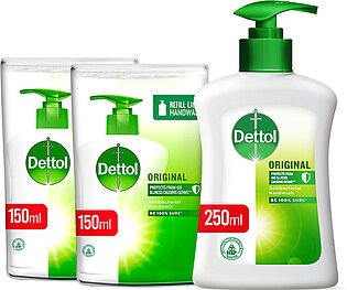 Dettol Liquid Hand Wash Pump Antibacterial Germ Protection Original 250ml with Hand Wash Liquid Refill Antibacterial Germ Protection Original 150ml - Pack of 1