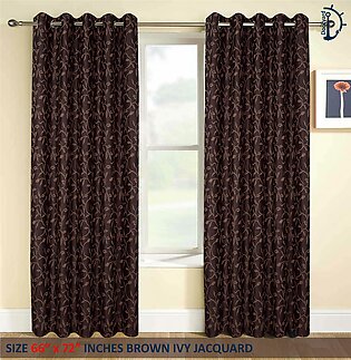 Jacquard Curtain Brown Ivy | TWO Lined curtains set for room | Multiple Sizes AVAILABLE