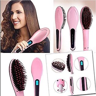 Hair Straightening Brush With Lcd Screen, Temperature Control Display, Hair Straightener For Women Pink