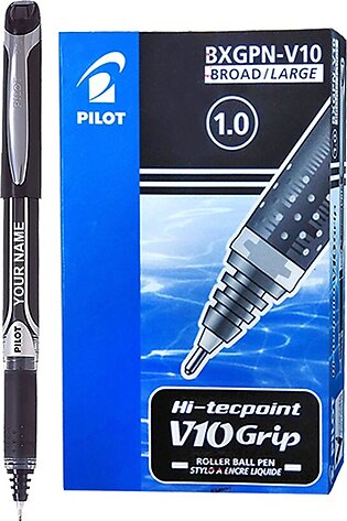 Pilot Hi-tecpoint V10 Grip Black Rollerball Pen (pack Of 12 Pcs)