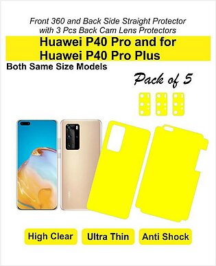 Huawei P40 Pro and for Huawei P40 Pro Plus - Screen Protectors - front 360 back straight with 3 back cam lens protectors - pack of 5 - jelly material anti shock