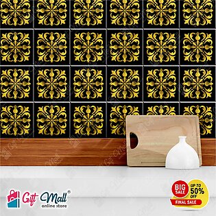 Gift Mall New Article Golden Foil Tile Stickers Pack of 6 / 12 / 24 / 48 / 102 Pcs 12x12 cm Pattern Design Wall Decorative Self Adhesive Tiles Stickers Bathroom Kitchen Sticker Wall Wallpaper Border Decoration