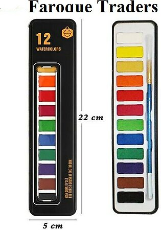 Keeps Smiling Water Colors, Watercolor Paint Set In Tin Box With Artist Brush (12 Colors)