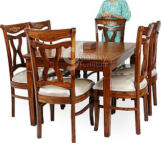 Galaxy Brand New Solid Rose Wood Six (06) Chair with comfortable cushions Dining Table with semi mate polished.
