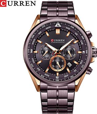Curren Luxury Brand Chronograph Stainless Steel Quartz Wrist Watch For Men With Brand Box & Bag-8399