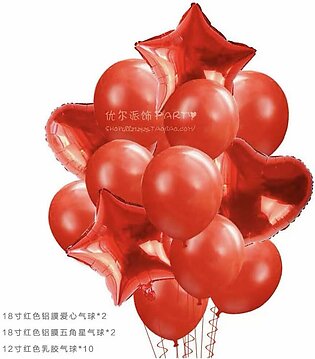 14 Pcs Decorative Balloons Set (star, Heart Shaped & Latex Party Balloons Set) For Birthday And Event Decoration,-(k.s.)