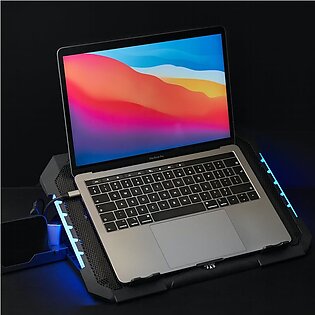 Ibex Laptop Cooling Pad Rgb With Phone Holder 10 To 15 Inches Gaming Laptop Cooler Pad, Laptop Cooling Stand With 2 Quite Fans 6 Height Adjustable, Lcd Screen And Rgb Light, Two Usb Ports And One Phone Stand Laptop Heat Reduction Pad