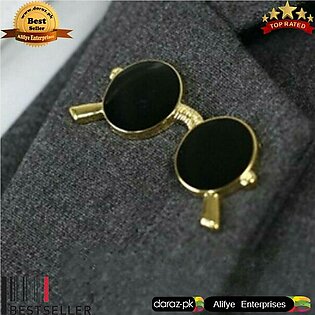 Fashion Lapel Pin Brooch - Retro Black Sunglasses Lapel Pin Men Women's Dress Coat Party Style Badge - Black Colour Outline Golden