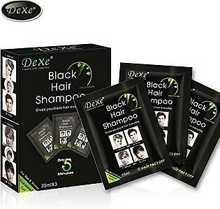 Dexe Black Hair Shampoo Instant Hair Blackening Dye For Men & Women Black Colour - 10 Sachets x 25ml