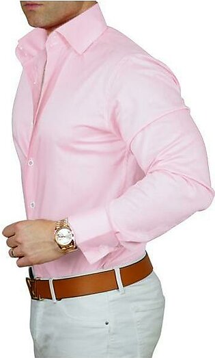 Light Pink Cotton Dress Shirt For Men