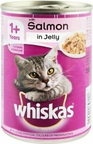 Whiskas 1+ Can Jelly Salmon ,wet Cat Food 390 Gm, Complete Pet Food For Adult Cats