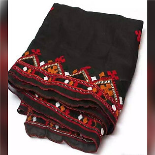 Sindhi Embroidered Black Ajrak For Ladies