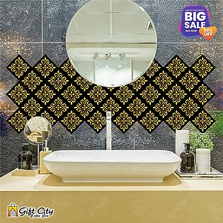 GIFT City - Trending Golden Foil Tile Stickers Pack of 6 / 12 / 24 / 48 / 102 Pcs 12x12 cm Pattern Design Wall Decorative Bathroom ,Kitchen Sticker Wall Wallpaper Border Decoration
