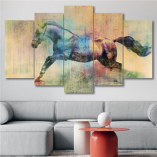 5 Piece Abstract Horse Painting Wall Frame Canvas For Home Décor, 5 Pieces Panel Set For Wall Art, 5 Panel Set Of Abstract Horse Painting For Wall Décor - Raqeeq Ps5101