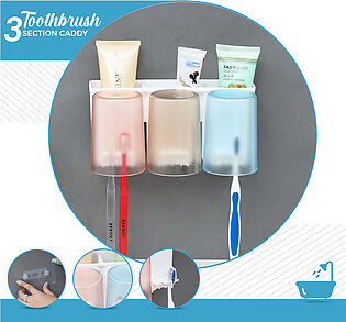 Plastic Luxury Toothbrush 2 and 3 Section Caddy - Toothbrush Wall Mount Rack Bathroom Tools Set - Bathroom Accessories