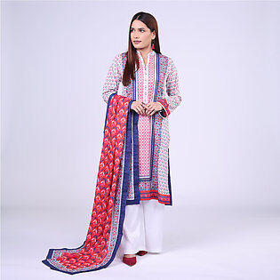 Unstitched 2 Piece Suit For Women & Girls - Blossom Dove (cambric Shirt, Lawn Dupatta) - Maahru