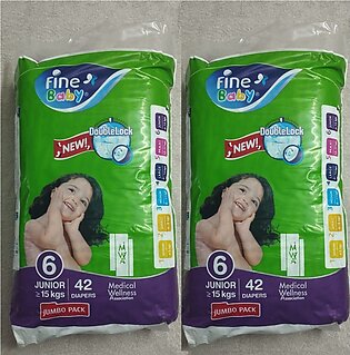 Pack of 2 Jumbo Fine Baby Diapers - Each Pack of 42 diapers, Junior 15+ kg, Size 6
