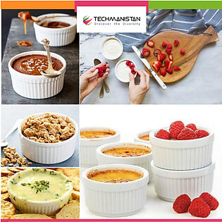 Techmanistan Pack Of 3 - Porcelain Baking Ramekins Cream Fruit Serving Dessert Serving Custard Sauce Pudding Dipping Bowl