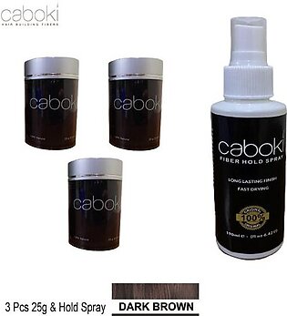 Caboki Hair Fiber 25g Dark Brown 3 Pcs+ Caboki Fiber Hold Spray 190ml