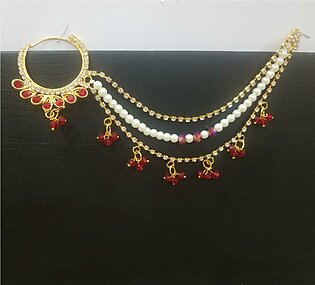 Golden ASIAN BOLLYWOOD Indian Nath Chain Nose Ring Bridal Nosering Nath Nose Pins - Nathiya - Nose Nath - Naak Patti - Pierced