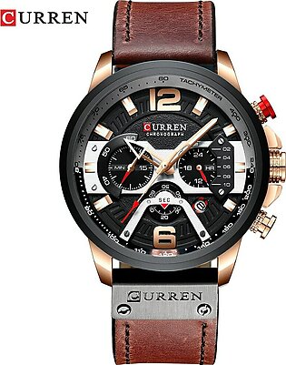 Curren Leather Straps Japan Quartz Chronograph Wrist Watch For Men With Box And Bag- 8329