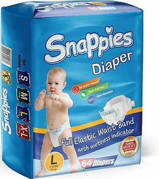 Snappies - Baby Diapers Jumbo Pack Size 4 Large (7-15kg), 64 Pcs - With Magic Tapee Closure And Wetness Indicator - Keep A Baby’s Sensitive Skin Rash And Irritation Free With Its Soft Touch Top Sheet.