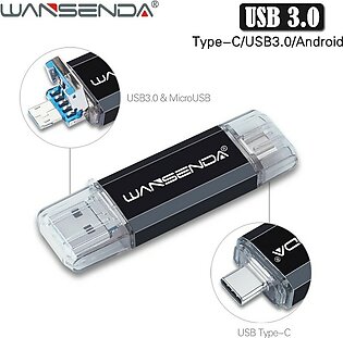 3 in 1 USB Flash Drive 256GB - For Computer, Android & Type C Devices - Very Fast Flash Drive- Black Color.