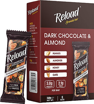 Reload Granola Bar - Protein Bar - Dark Chocolate & Almond - Box (6 Bars)