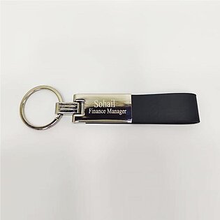 Leather Strip Metal Keychain Name Engraved | By Mugart.pk