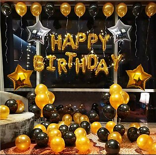 Happy Birthday Decoration Golden & Black Theme Complete Set- 67 Pcs