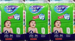 Fine Baby Diapers - Pack of 3 Jumbo, Each Pack of 54 diapers, Large 9–14 kg, Size 4