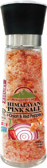 Himalayan Chef Pink Salt With Onion And Red Crushed Pepper Large Glass Grinder - 300 G