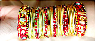 Fancy Antique Metal Bangle In Gold And Single Line Diamond Bangle 24 Pieces For Girls With Extra Shinning