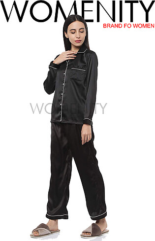 WOMENITY Hot Sexy Silk Night Suit For Women and Girls - Silky Satin Womens Pajama Sets Button Down Sleepwear Loungewear - Night Dress Nighty with Shirt and Trouser