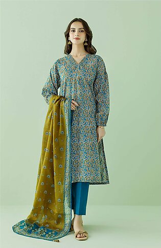 Orient Unstitched 3 Piece Printed Lawn Shirt, Cambric Pant And Lawn Dupatta For Women And Girls - H43 - Collection: Myza - Colour: Teal - Design Code: Otl-23-362/u Teal - Collection: Lawn Vol. V 2023